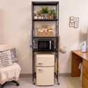 Vercraft 4 Tier Wooden Mini Fridge Shelf for Dorm with Wheels Hooks, Black