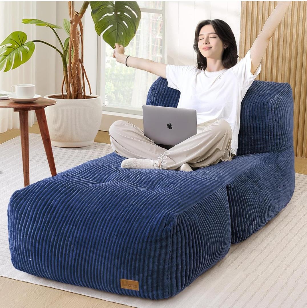 Big Bean Bag Chair for Adults, 66.9"x31.5" Lounger Large Bean Bag Sofa, Memory Foam Filled Beanbag Chair for Living Room, Bedroom, Balcony - Ergonomic Support & Premium Comfort (Blue)