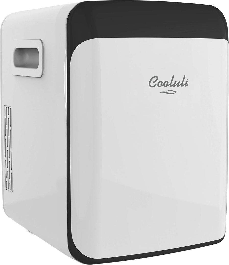 Cooluli 15L Mini Fridge for Bedroom - Car, Office Desk & College Dorm Room - 12V Portable Cooler & Warmer for Food, Drinks, Skincare, Beauty, Makeup & Cosmetics - AC/DC Small Refrigerator (White), 15 Liter