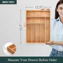 Bamboo Silverware Organizer, Kitchen Drawer Organizer, Utensil Holder, Cutlery Tray & Spoon Flatware Storage with Grooved Drawer Dividers (12.5''W x 16.5''D)