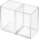 Gejoy Acrylic Pencil Pen Holder Clear Makeup Brush Organizer 2 Compartments for Desktop Stationery Office Bedroom