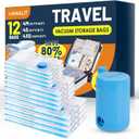 Vacuum Storage Bags for Travel, 12 Pack (4M+4S+4XS) Vacuum Seal Bags with Wireless Rechargeable Electric Pump, Travel Essentials Space Saving Bag for Clothes, Luggage, Carry-on Suitcase, Backpack