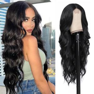 YESEGO Halloween Long Black Wig for Women 26 Inch Synthetic Lace Front Wig Middle Part Curly Wavy Wig Heat Resistant Fiber Natural Body Wave Wigs for Daily Party Use (Black) (1B)