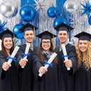 Seenelling 25 Pcs Blue and Silver Birthday Party Decorations Sets 22 Inch 4D Large Stars Balloons with Metallic Tinsel Foil Fringe Backdrop Curtains for 2026 Graduation Anniversary Wedding Decor