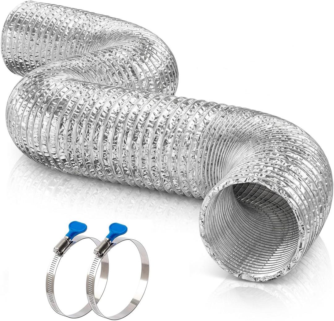 Heavy Duty Flexible Dryer Vent Duct Hose 4 inch 25FT with 2 Key Hose Clamps