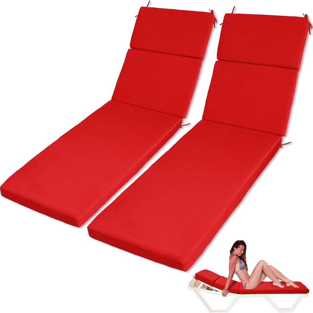 SmoothNovelty 2 Pcs Indoor Outdoor Chaise Lounge Cushions Sponge Bench Outdoor Furniture Chaise Cushions Patio Chair Furniture Replacement (Bright Red), 14.37 x 11.02 inches
