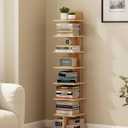 TUTOTAK Narrow Bookshelf, 8-Tier Bookcase, Spine Book Shelf for Small Space, Corner Standing Shelf for Living Room, Office, Study, Entryway, Natural BS06BN008