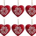 6 Pcs Valentines Metal Heart Ornament, Christmas Heart-Shaped Metal Decoration, Vintage Red Hearts Wall Hanging Decor for Valentine's Day Christmas Tree Holiday Party Home Decoration