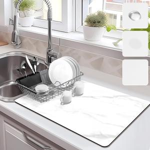 Drying Mat for Kitchen Countertops, Coffee Mat Hide Stain Rubber Backed Absorbent Dish Drying Mat (16" x 20", Stone Pattern)