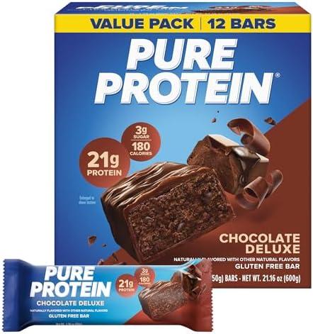 Pure Protein Chocolate Deluxe Protein Bars, 21g Protein, Gluten Free, 12 Ct Exp. 05/27/2027
