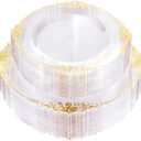 Nervure Clear & Gold 100PCS Heavyweight Disposable Plates - 50PCS 10.25" Dinner & 50PCS 7.5" Dessert for Christmas & Party