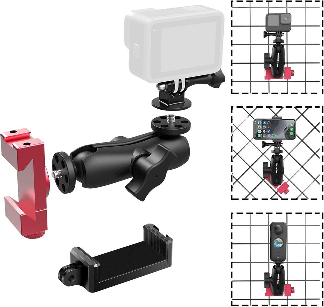 Upgraded Aluminum Fence Mount with Shade - Game Changer Mounting Kit Fence Mount Compatible with iPhone Gopro, Mevo Start, Insta360 for Baseball, Pickleball, Tennis, Softball, Football Games Recording (Large)
