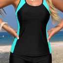 Daci Women 2 Piece Tankini Swimsuit - 2026 Tummy Control Sporty Bathing Suit Color Block Swim Tank Top with Boy Shorts (Black, M)