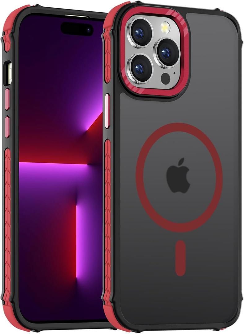 DEERLAMN Strong Magnetic Case for iPhone 15 Pro Max 6.7-Inch,[Compatible with Magsafe][Military Grade Drop Protection] Translucent Matte Shockproof Protective Phone Cover-Forest Red