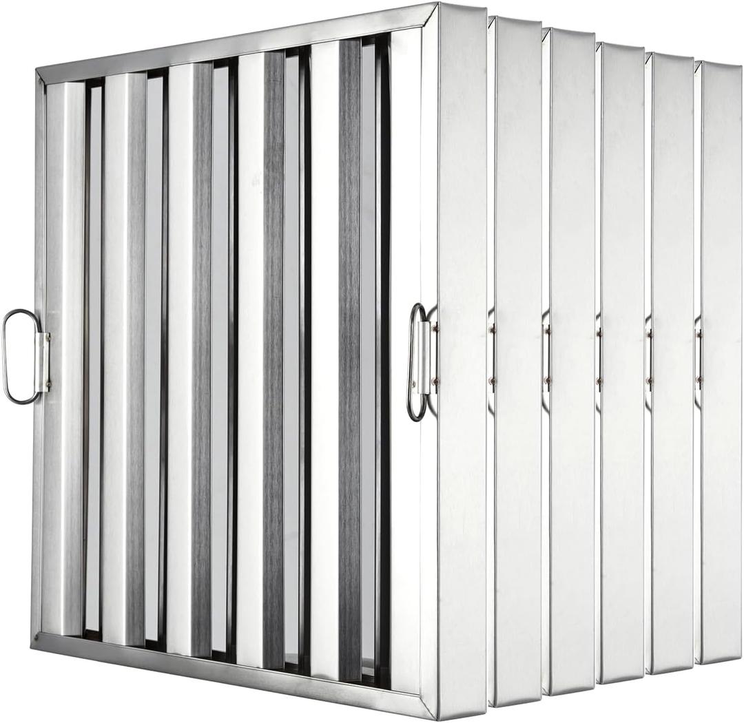 Hood Filters 19.5" x 24.5", Pack of 6, 430 Stainless Steel 5-Groove Baffle Filters for Restaurant Kitchen Commercial Exhaust Hoods