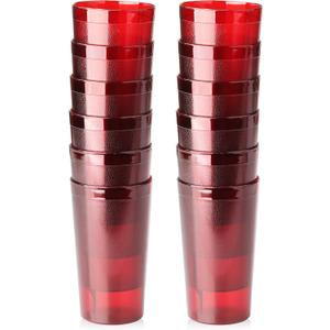 New Star Foodservice 530028 Tumbler Beverage Cup, Stackable Cups, Break-Resistant Commercial SAN Plastic, 12 oz, Red, Set of 12
