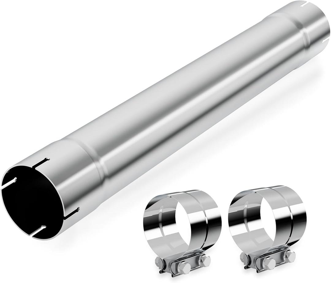 LCGP 4 Inch Straight Exhaust Pipe, 4" Stainless Steel Straight Muffler Replacement Pipe, 30" Length Mandrel Exhaust Tube with Two Lap Joint Band Clamps(New Version)