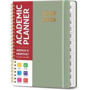 Academic Planner 2025-2026 For Women & Men, Monthly and Weekly Calendar Planner, Jul 2025 - Jun 2026, A5 (6.3" x 8.5"), Teacher Student Planning Book with Tabs, Ideal for Office School Supplies - Green