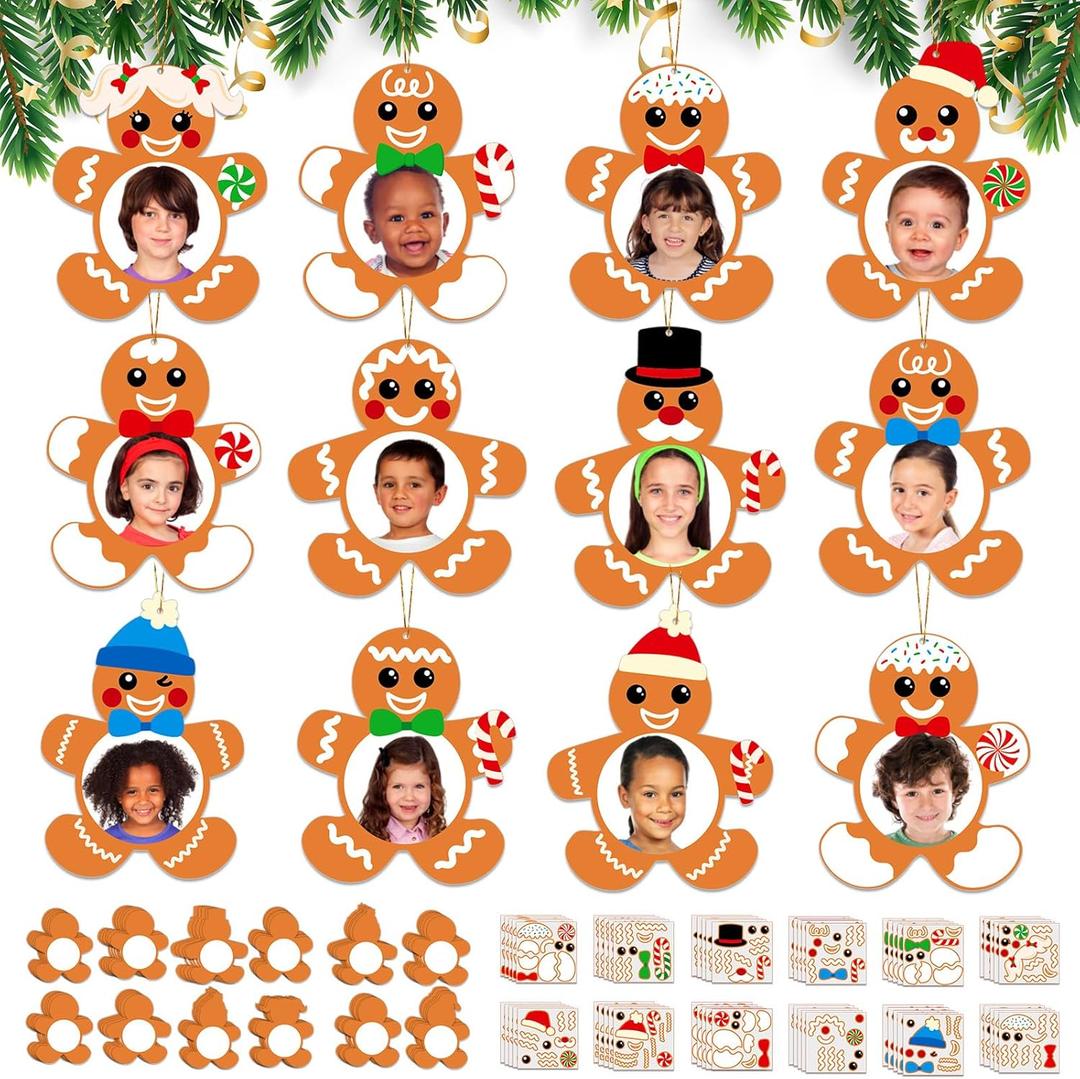 60 Pack Christmas Gingerbread Picture Frame Craft Kit for Kids, Christmas DIY Photo Frame Paper Crafts Gingerbread Man Hanging Ornaments for Xmas Tree Winter Holiday Art Home Classroom Activities