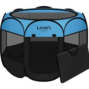 Love's cabin Pet Puppy Dog Playpen, Medium Dog Tent Crates Cage Indoor/Outdoor, Portable Playpen for Cat, Foldable Pop Up Dog Kennel Playpen with Carring Case, Removable Zipper Top, Blue
