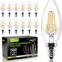 12 Pack E12 Dimmable 60W Equivalent LED Chandelier Light Bulbs, 4.5W Clear 5000K Daylight White 500LM B11 Vintage Filament Candle Light