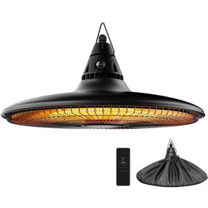Hanging Heater, 1500W Outdoor Electric Patio Ceiling Heater with Remote Control, Infrared for Courtyard, Garage, Patio, Overheat & Tip-Over Protection, Waterproof, Black