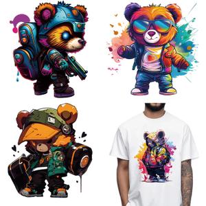 8 x 4 Sheets Bear Iron on Transfers Patches Stickers for Clothing Designs Cool Bear Iron on Patches Decals DIY Cartoon Animal Graffiti Heat Vinyl Transfer Stickers for T Shirts Bag DIY Crafts Decorative