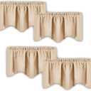 NICETOWN Room Darkening Window Valance - Solid Thermal Insulated 52 inches by 18 inches Scalloped Rod Pocket Curtain/Drape/Drapery Panels for Basement/Cafe Store, Biscotti Beige, Package of 4 Panels