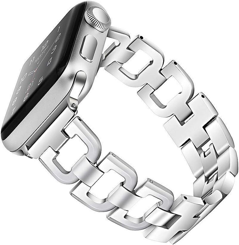 OULUCCI Compatible with Apple Watch Band 38mm 40mm 41mm 42mm 44mm 45mm 46mm 49mm, Women Strap For iwatch Series 11 10 9 8 7 6 5 4 3 2 1 SE SE2,D-Shape (Silver)