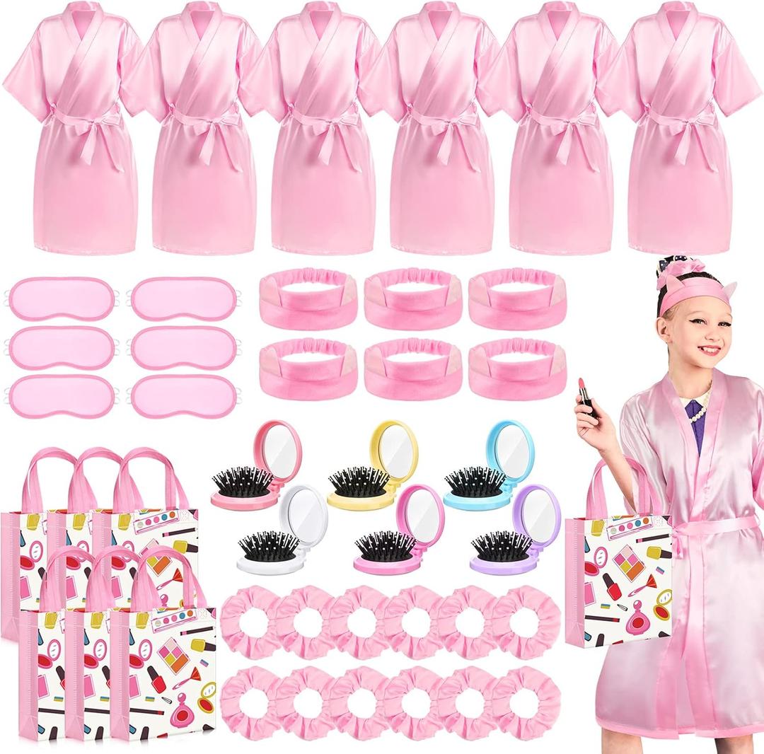Bonuci 6 Set Spa Party Supplies for Girls, Include 6 Robes 6 Headbands 6 Masks 6 Folding Mini Hairbrush 6 Tote Bags and 12 Scrunchies for Pink Sleepover Party Wedding Birthday(Size 12) Bonuci 6 Set Spa Party Supplies for Girls, Include 6 Robes 6 Headbands 6 Masks 6 Folding Mini Hairbrush 6 Tote Bags and 12 Scrunchies for Pink Sleepover Party Wedding Birthday(Size 12)