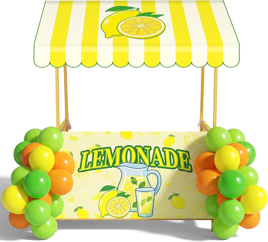 SmoothNovelty Lemonade Stand Supplies Kits Summer Fresh Lemonade Stand Decorations Include Shelf, Banner, Roof, 40 Balloons for Outdoor Lemon Themed Party Decor Community Market
