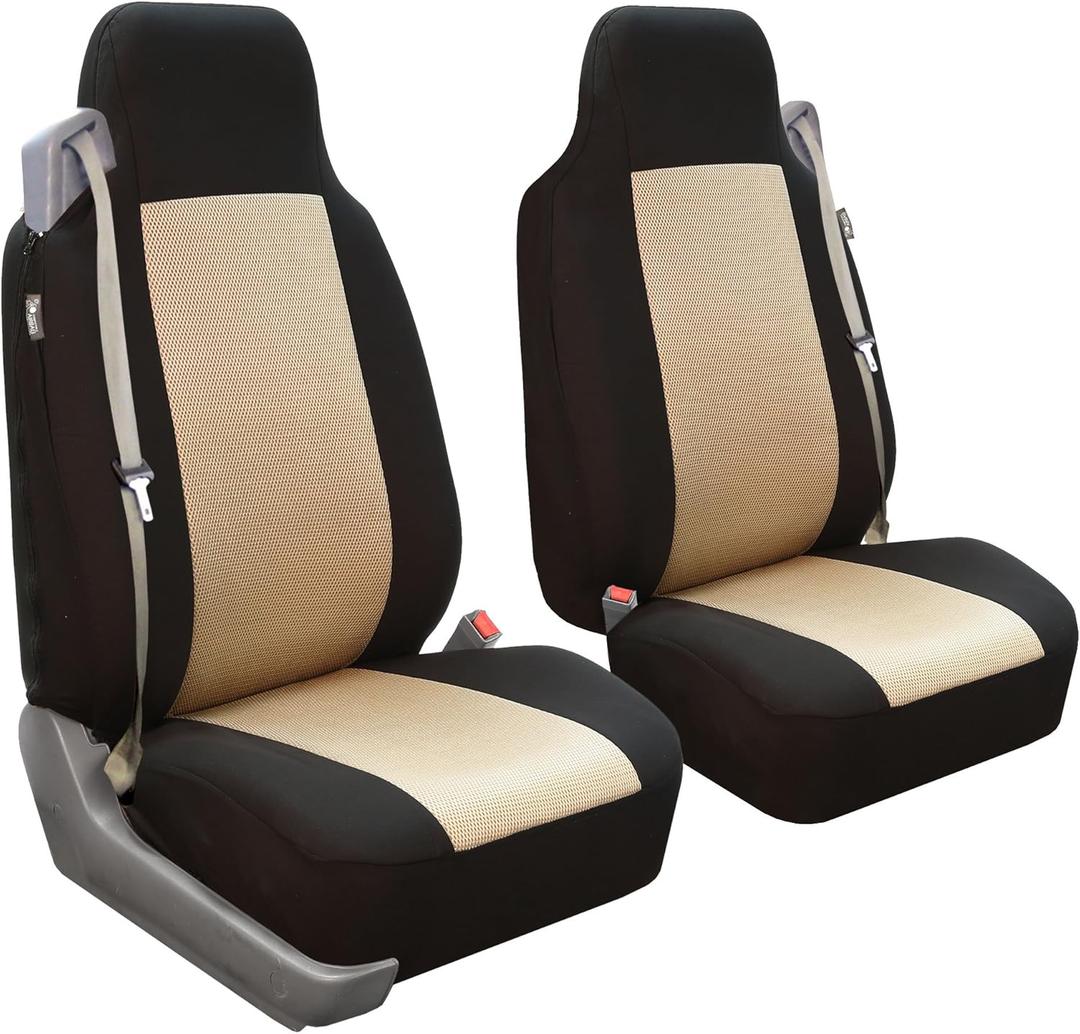 FH Group Front Set Cloth Car Seat Covers for Bucket Seats, 2 Piece Universal Fit, Washable Seat Covers for SUV, Sedan, Van in Beige