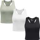 3 Packs Ribbed Racerback Tanks with Built in Bra for Women -Womens Seamless Crop Tops Camisole Sport Bra (Medium, Black+white+grey 3packs)