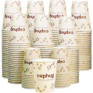 300 Pack 8 oz Disposable Paper Cups, Hot & Cold Beverage Drinking Cups for Coffee, Tea, Juice, Water - Coffee Bean Element Design for Office, Party, Home, and Travel (Yellow)
