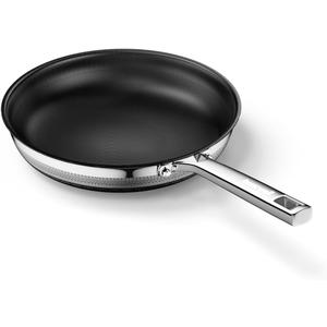 8 Inch Nonstick Titanium Ceramic Frying Pan Tri-Ply Stainless Steel Frying Pan Skillet Kitchen Cooking Pan Compatible with All Cooktops Dishwasher and Oven Safe PFOA Free (Black)