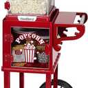 West Bend Popcorn Popper Machine Theater Style on Wheeled Cart with Non-Stick 2.5 Oz Stainless Steel Popcorn Kettle, Storage Shelf, and Popcorn Scoop, 10-Cup, Red