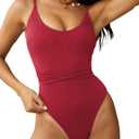 ZAFUL Women's One Piece Swimsuit Lace Up Tie Back Bathing Suits Ribbed Fully Lined Tummy Control Scoop Neck Padded Swimwear (Red, S)