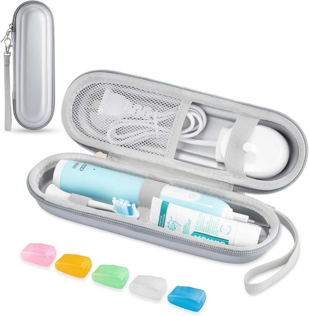 Toothbrush Travel Case for Oral B/Oral-B Pro 1000 1500 5000 7000 & Philips Sonicare 4100 1100 5300 5100 6100/iO Electric Toothbrush, Hard Protective Storage Bag (Silver case&toothbrush cap)