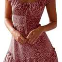 Womens Summer Sexy Sweetheart Collar Printed Ruffle Mini Dress Floral Tie Front Boho Casual Valphsio Short Sundress (Large, Pink)