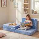 MeMoreCool Kids Folding Mattress, Trifold Mat Foldable Floor Mattress for Kids, 63x26 Tri Fold Floor Mat with Washable Cover and Carry Bag, Portable Floor Mat for Sleepover Daycare, Blue Astronaut