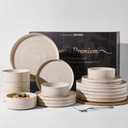 18-Piece Reactive Glaze Stoneware Dinnerware Sets for 6 - High Edge Plates & Bowls, Speckles & Spirals - Chip & Scratch Resistant, Microwave & Dishwasher Safe - Gift Box, Shell Beige