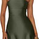 XXTAXN Women's Sexy Tube Strapless Ruched A Line Wedding Guest Cocktail Satin Mini Dress (S)