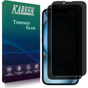 KAREEN 2 Pack Privacy Screen Protector for iPhone 14 Anti Spy Private Tempered Glass Film 6.1-Inch, 9H Hardness, Anti Scratch, Bubble Free, Case Friendly, Easy to Install (Black)