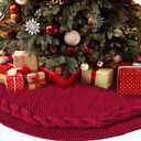48 Inch Dark Red Knitted Christmas Maroon Tree Skirt Large Xmas Tree Skirts Round Base Skirt for Christmas Tree Decorations for 6-8FT Tree Christmas Treer Burgundy Tree Skirt Rug Decorations
