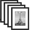 upsimples 8.5x11 Picture Frame Set of 4, Display Pictures 6x8 with Mat or 8.5 by 11 Without, Wall Gallery Photo Frames, Black