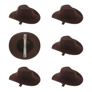 6 Pcs Mini Cowboy Hats Hair Clips Mini Small Miniature Western Cowboy Cowgirl Felt Hats Clip Hair Accessories for Party Decor Dark Brown 3.94 Inch
