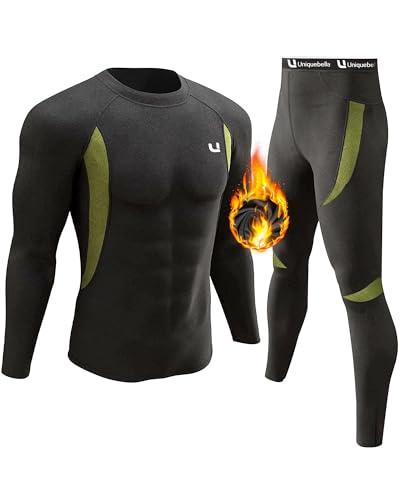 UNIQUEBELLA Men's Thermal Underwear Sets Top & Long Johns Fleece Sweat Quick Drying Thermo Base Layer Black, Small