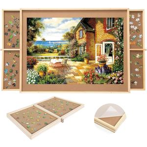 Small Puzzle Board with Large Drawers & Cover Mat Portable 19.3" x 24.8" Jigsaw Table for Organized Puzzling Ideal for Small Puzzles(300-500Pcs), 14 inches x 28 inches