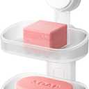 TAILI Double Layer Soap Dish Holder Suction Cup, Strong Sponge Holder for Shower, No Tools Soap Saver for Bathroom, Tub and Kitchen Sink, Shower Accessories, Drill-Free, Removable,Clear (2 Tier)