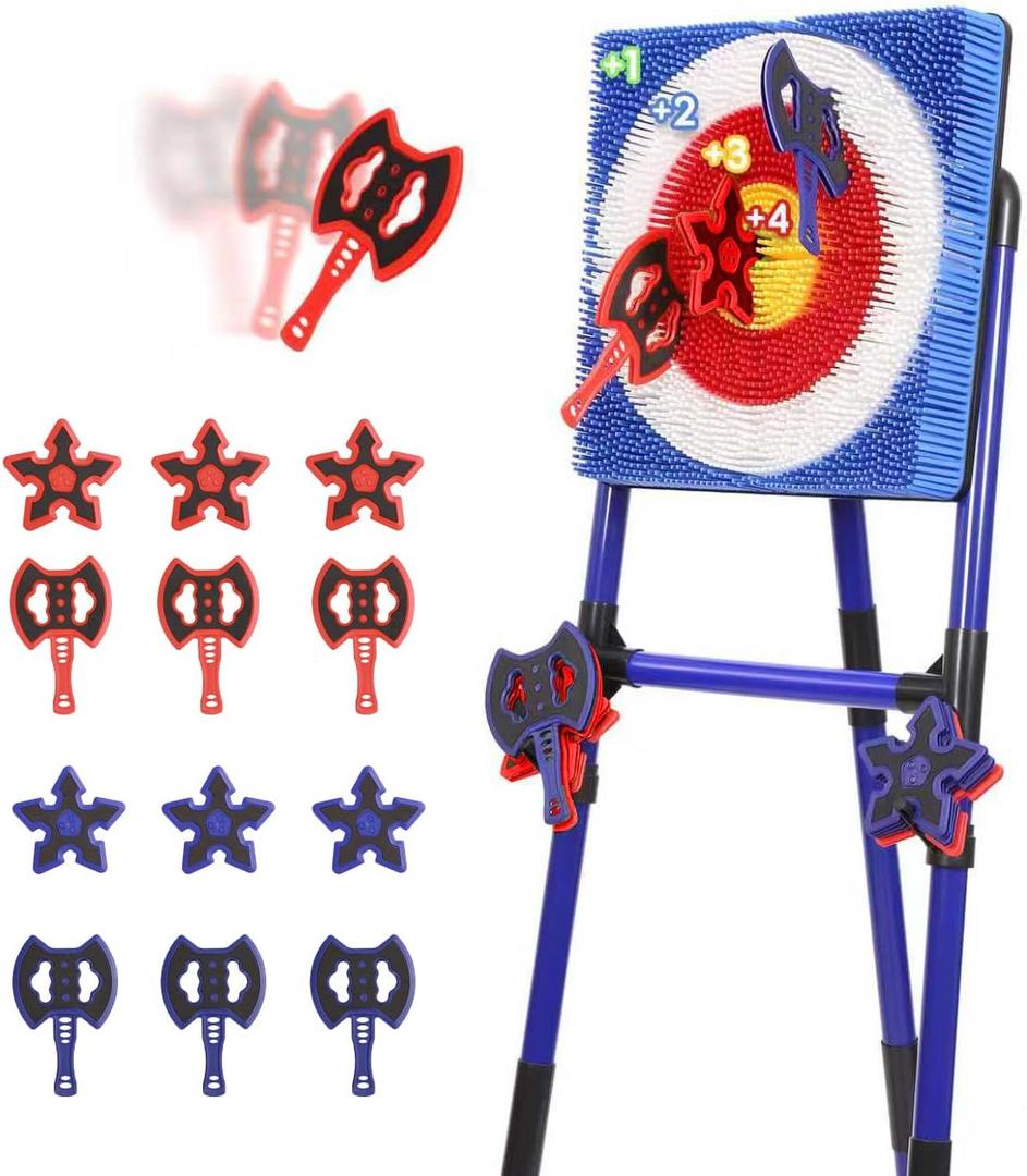 Axe Throwing Game for Backyard, Bristle Target Set with 6 Axes & 6 Darts, Portable Plastic Axe Throwing Game Indoor Outdoor Game for Adults & Kids, Carnival Yard Games